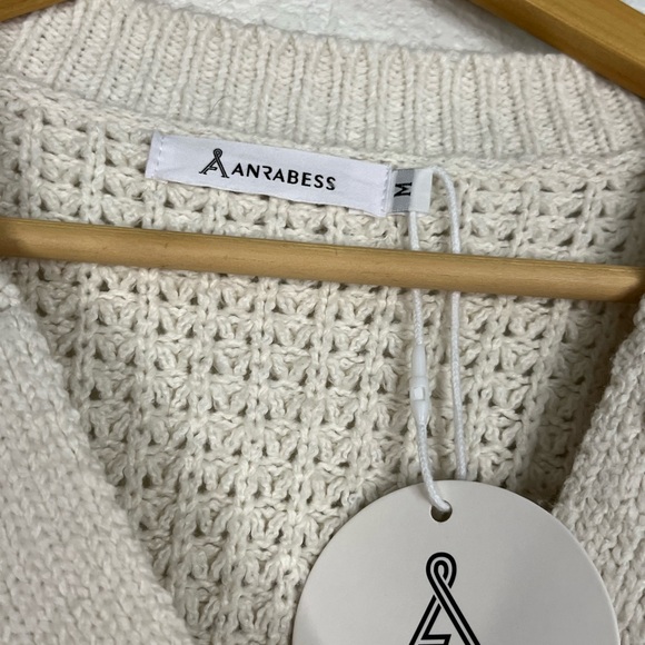 NWT Anrabees cozy off white chunky 1/4 button sweater Casual Fisherman Core - Picture 5 of 6